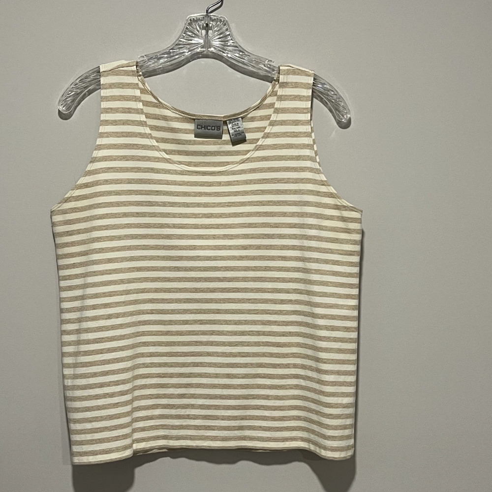 Chico White, Beige Striped Tank Top, Size 2